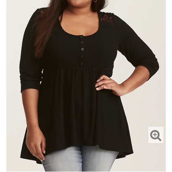 Torrid Black Waffle Knit Babydoll top size 1X